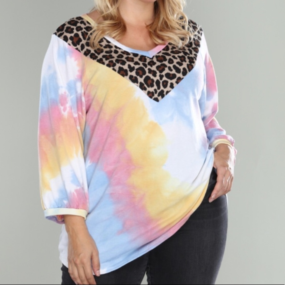(2X) Plus Size Tie Dye Pastel Rainbow Sweater